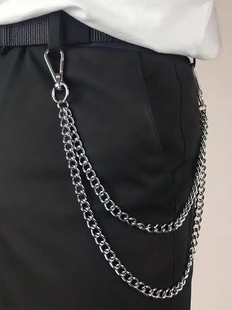 Punk Style Chain Design Pants Belt, Street Style Belt, Modern Fashionable Double Layered Waist Chain for Jeans Trousers, Trendy All-Match & Exquisite Belt for Birthday Gift, Men Accessories, Charm
