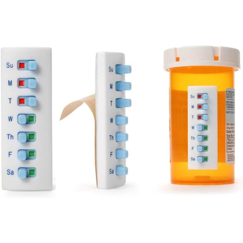 2 Pack Medication Tracker and Reminder, Reusable Peel and Stick Pill Tracker, Attach to Your Bottle 7 Day Medicine Vitamin Pet Pill Organizer Alternative Medication Aid White Healthcare Multicolor