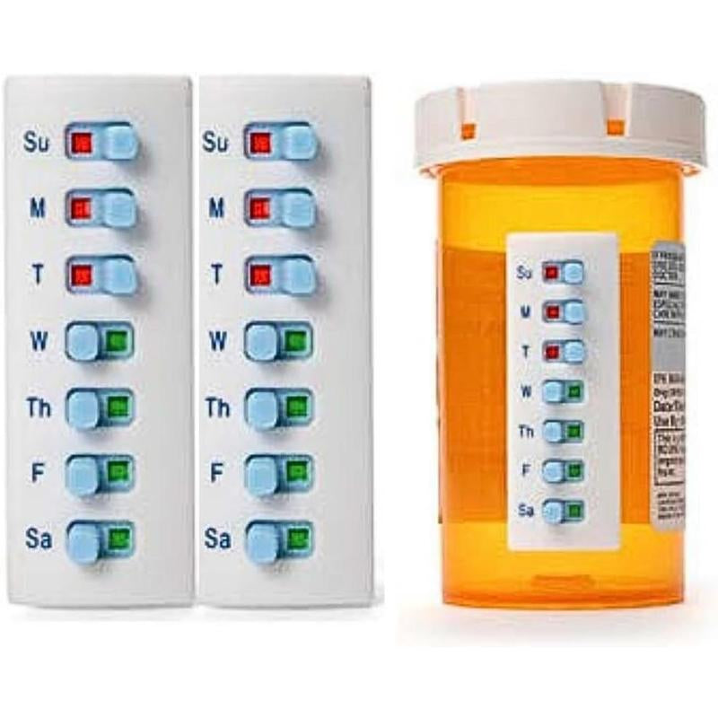 2 Pack Medication Tracker and Reminder, Reusable Peel and Stick Pill Tracker, Attach to Your Bottle 7 Day Medicine Vitamin Pet Pill Organizer Alternative Medication Aid White Healthcare Multicolor