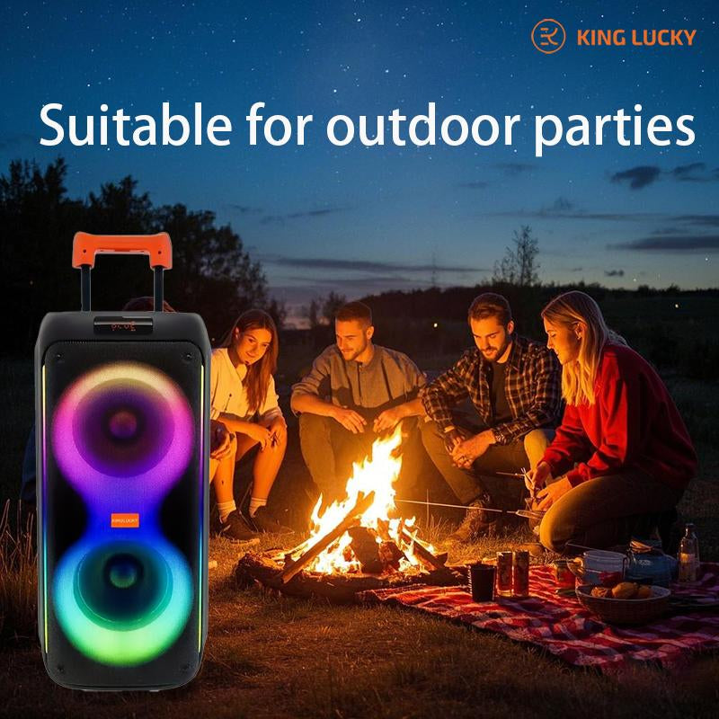 KINGLUCKY 8000W Double 8 Portable Wireless Speaker with Wireless Microphone， Subwoofer Heavy Bass with Tws Pairing, Color Pulsating Light Effect, Wireless Speaker with Karaoke Function, Suitable for Outdoor Party and Perfect for Gifts
