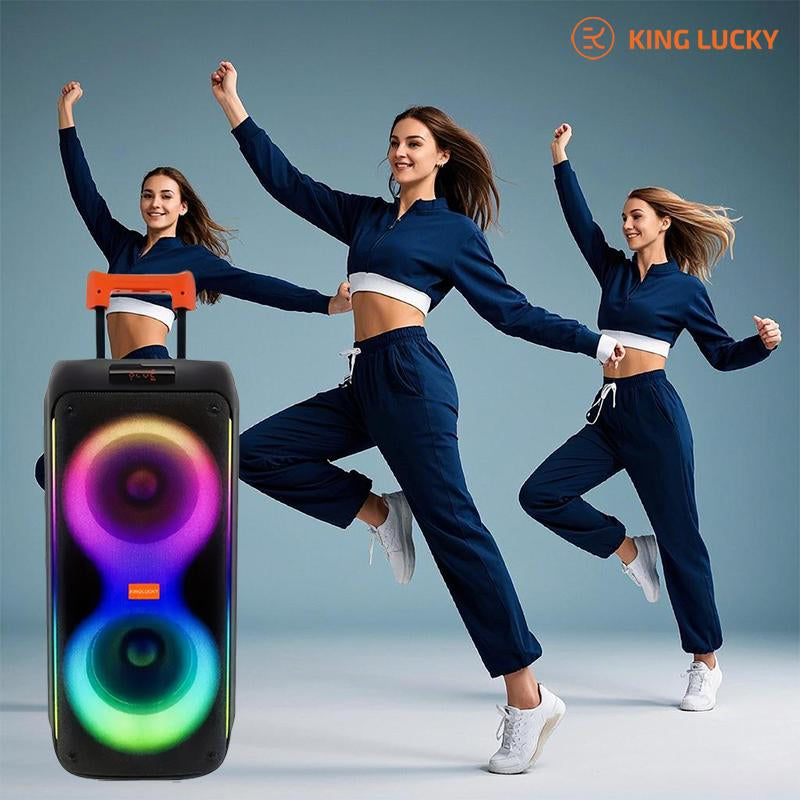 KINGLUCKY 8000W Double 8 Portable Wireless Speaker with Wireless Microphone， Subwoofer Heavy Bass with Tws Pairing, Color Pulsating Light Effect, Wireless Speaker with Karaoke Function, Suitable for Outdoor Party and Perfect for Gifts