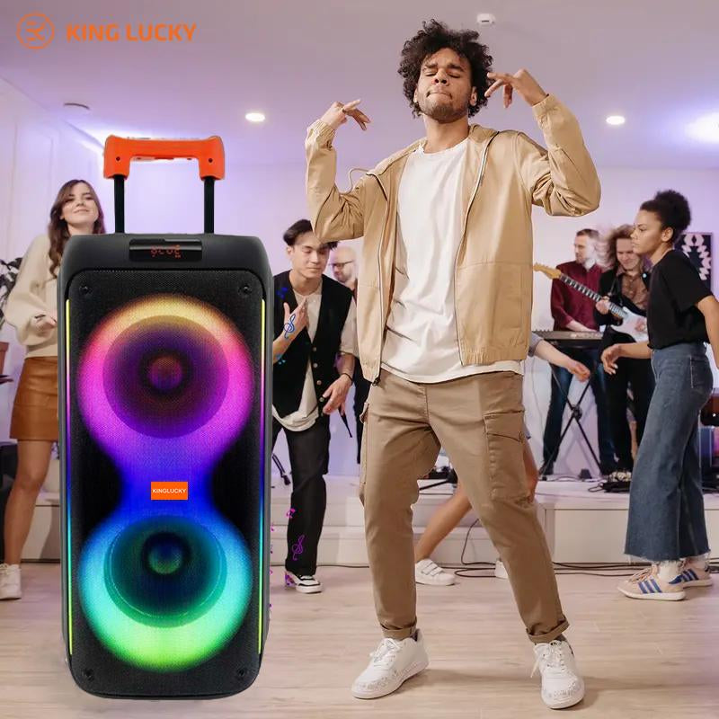 KINGLUCKY 8000W Double 8 Portable Wireless Speaker with Wireless Microphone， Subwoofer Heavy Bass with Tws Pairing, Color Pulsating Light Effect, Wireless Speaker with Karaoke Function, Suitable for Outdoor Party and Perfect for Gifts