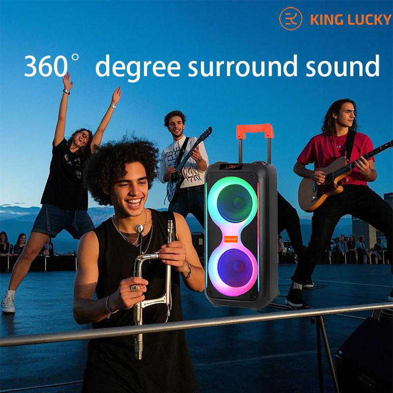 KINGLUCKY 8000W Double 8 Portable Wireless Speaker with Wireless Microphone， Subwoofer Heavy Bass with Tws Pairing, Color Pulsating Light Effect, Wireless Speaker with Karaoke Function, Suitable for Outdoor Party and Perfect for Gifts