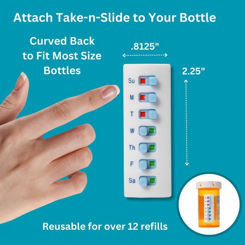 2 Pack Medication Tracker and Reminder, Reusable Peel and Stick Pill Tracker, Attach to Your Bottle 7 Day Medicine Vitamin Pet Pill Organizer Alternative Medication Aid White Healthcare Multicolor