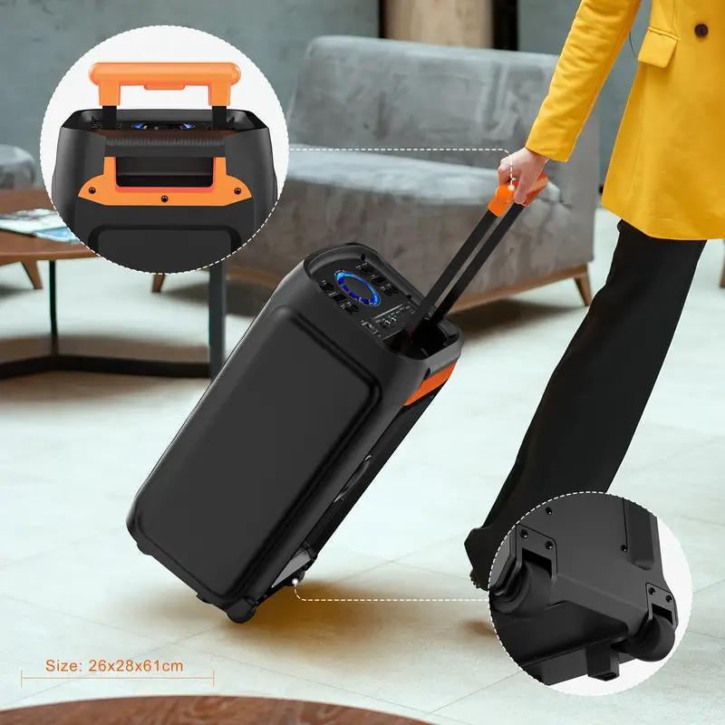 KINGLUCKY 8000W Double 8 Portable Wireless Speaker with Wireless Microphone， Subwoofer Heavy Bass with Tws Pairing, Color Pulsating Light Effect, Wireless Speaker with Karaoke Function, Suitable for Outdoor Party and Perfect for Gifts