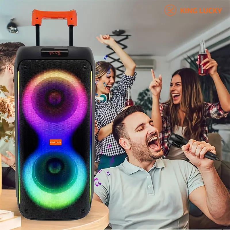 KINGLUCKY 8000W Double 8 Portable Wireless Speaker with Wireless Microphone， Subwoofer Heavy Bass with Tws Pairing, Color Pulsating Light Effect, Wireless Speaker with Karaoke Function, Suitable for Outdoor Party and Perfect for Gifts